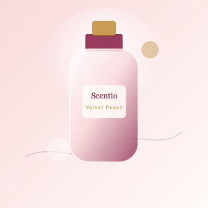 Scentio fragrance bottle visual for velvet-peony-noir